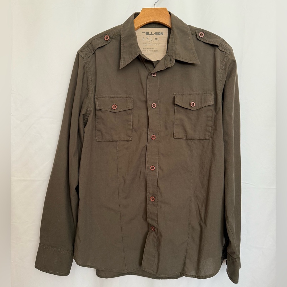 ALL-SON Men’s Olive Green Button-Up Shirt Size Large
